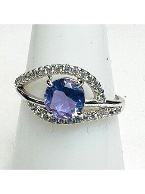 Ring Bomb Party Ring, size 7, purple stone .925 sterling silver band